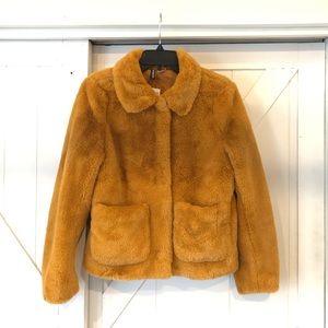 NWT H&M Divided S Mustard Soft Plush Cropped Snap Front Jacket